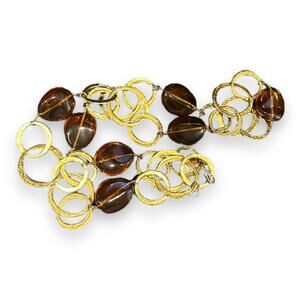 Kenneth Jay Lane Linked Circular and Amber Style Stone Necklace